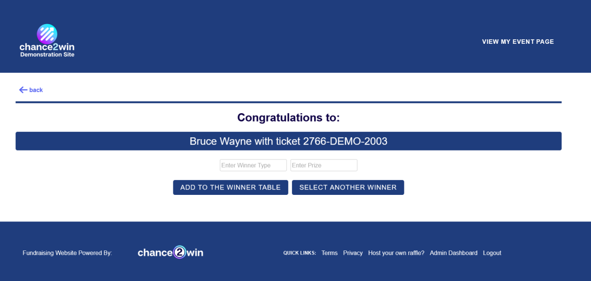 Chance2Win's Virtual winner selection